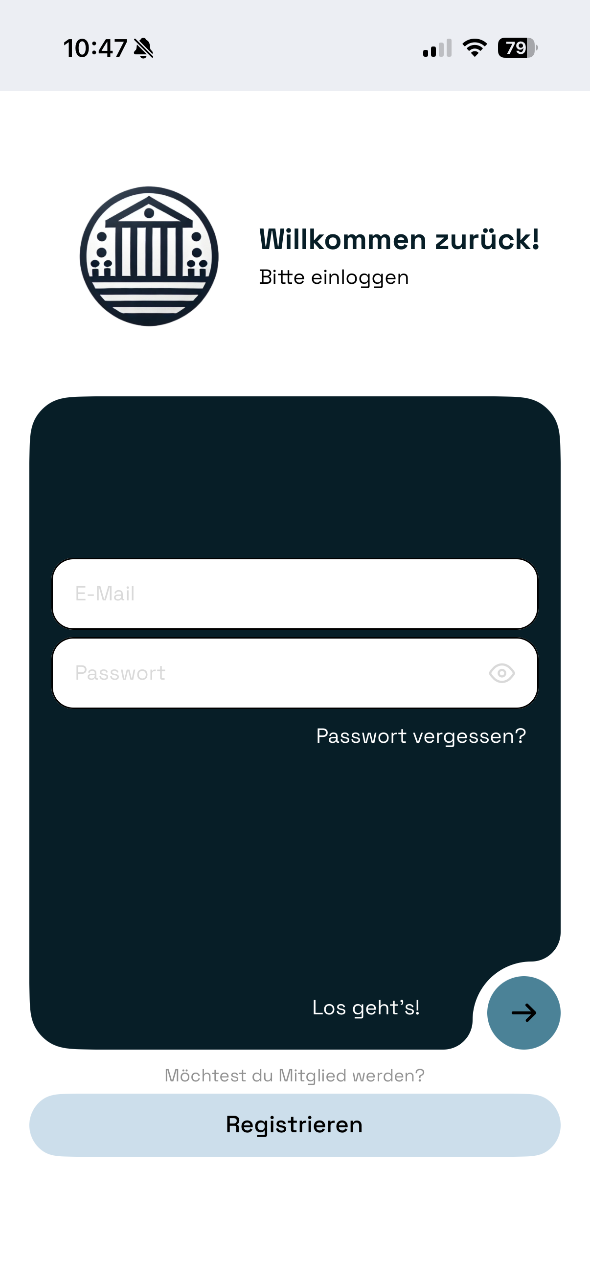 Atgora login screen with login and registration options